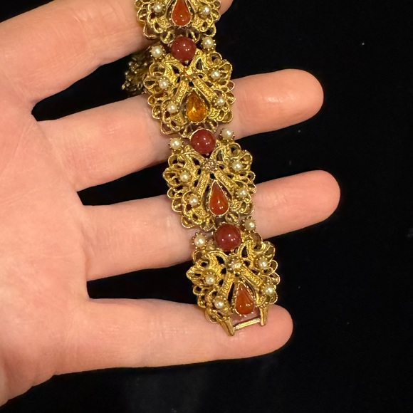 Vintage Florenza Italy Fancy Victorian Revival  link bracelet glass crystal - Picture 10 of 13